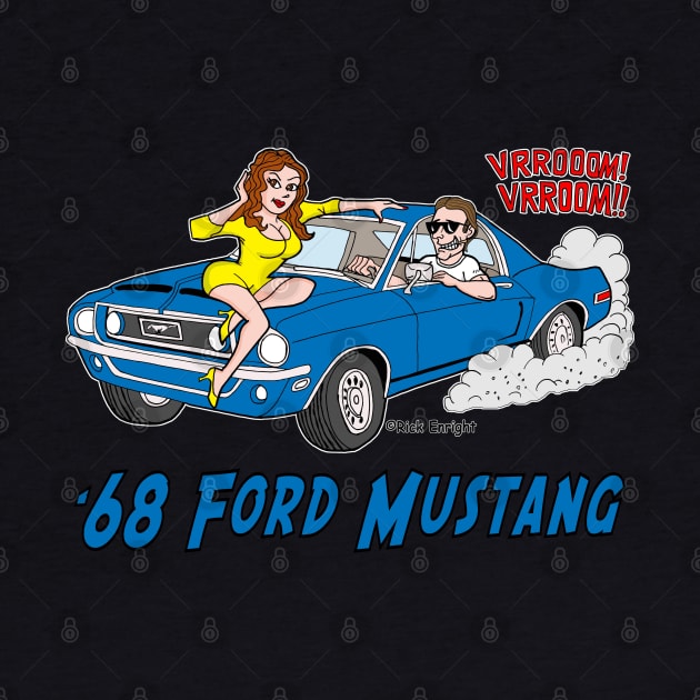1968 Blue Ford Mustang Cartoon by AceToons